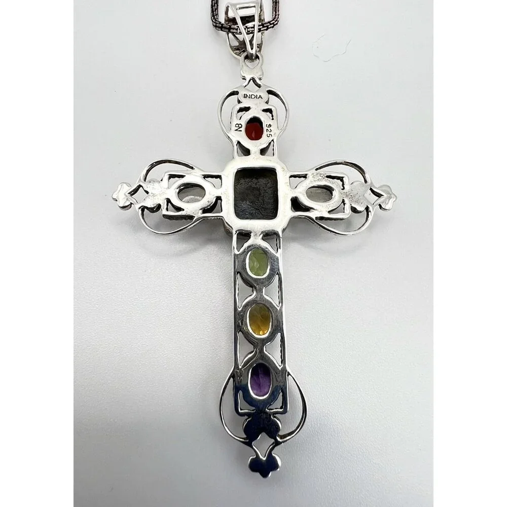 NICKY BUTLER 925 Silver Druzy Gemstone Cross Pendant Necklace - Picture 10 of 15
